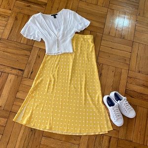 LOFT Petite Yellow Polka Dot Maxi Skirt